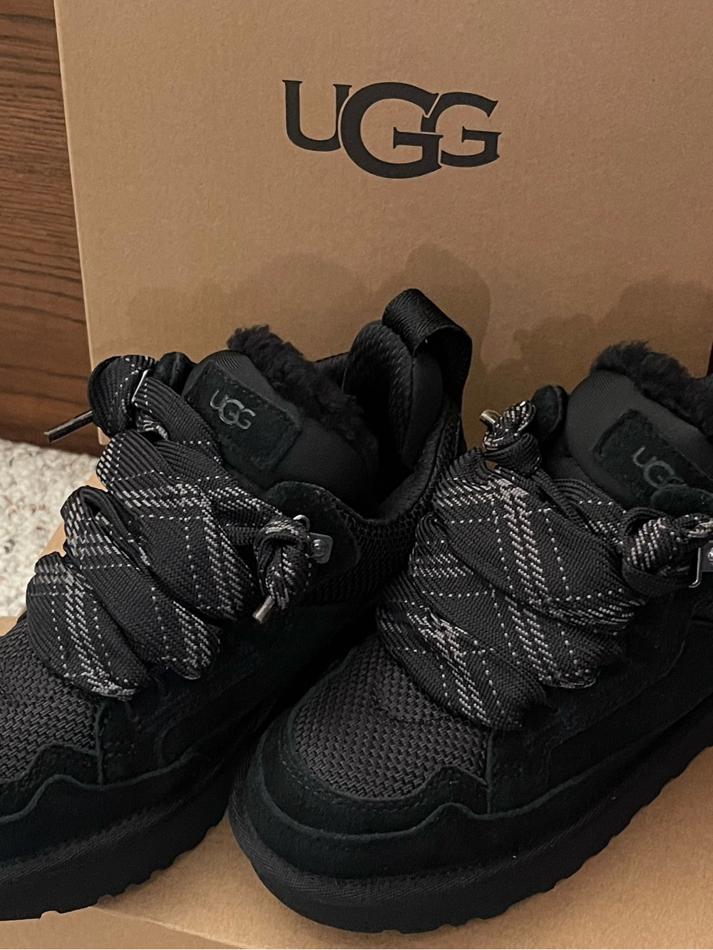 UGG Black Quilted Lace-Up Platform Sneakers